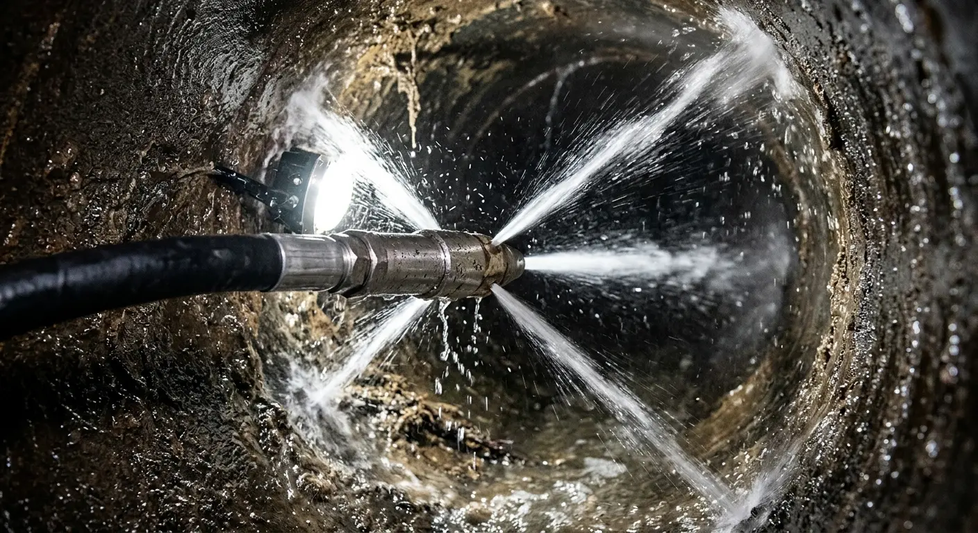 High-pressure hydro jetting nozzle cleaning sewer pipe for Trenchless Sewer Repair in Lake Havasu City